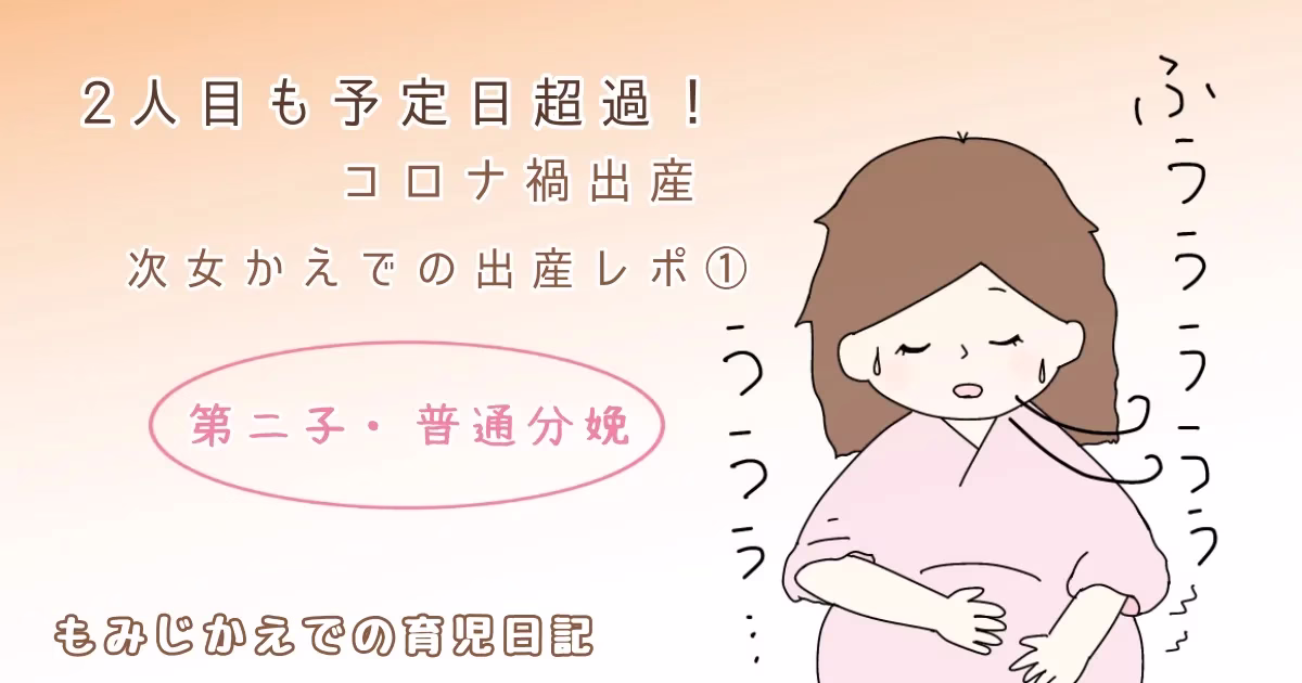 2人目も予定日超過！コロナ禍出産【次女かえでの出産レポ①】アイキャッチイラスト