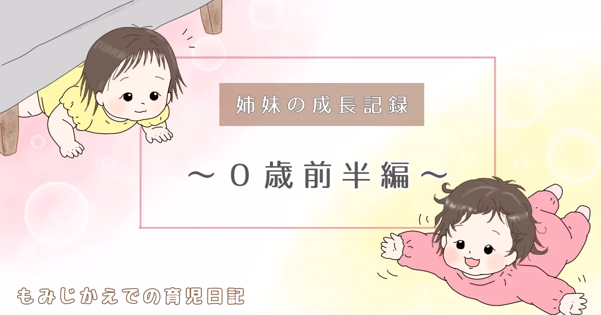もみじとかえでの姉妹成長記録｜0歳前半編記事のアイキャッチイラスト